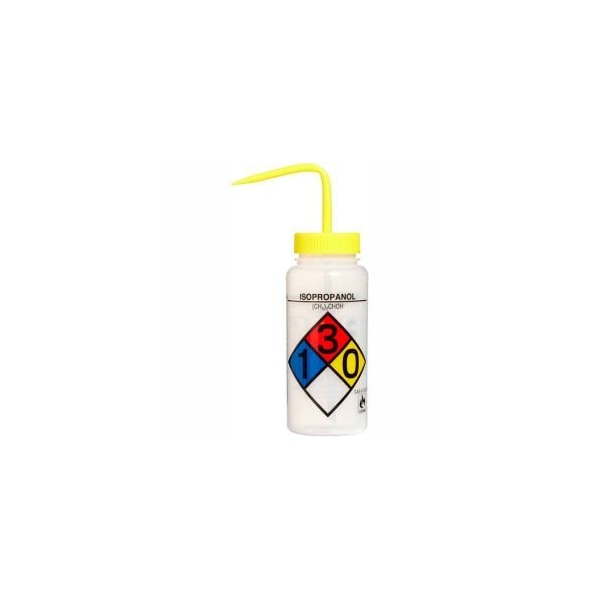 Bel-Art LDPE Wash Bottles 117160008, 500ml, Isopropanol Label, Yellow Cap, Wide Mouth, 4/PK 11716-0008 - main
